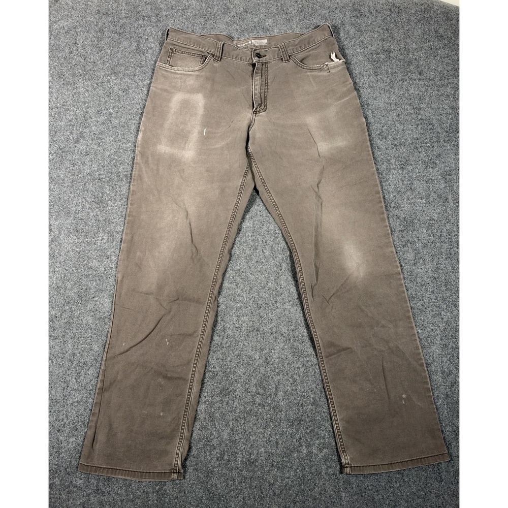 Carhartt Rugged Flex Rigby Mens 34x30 Brown Canvas Work Pants Relaxed Fit